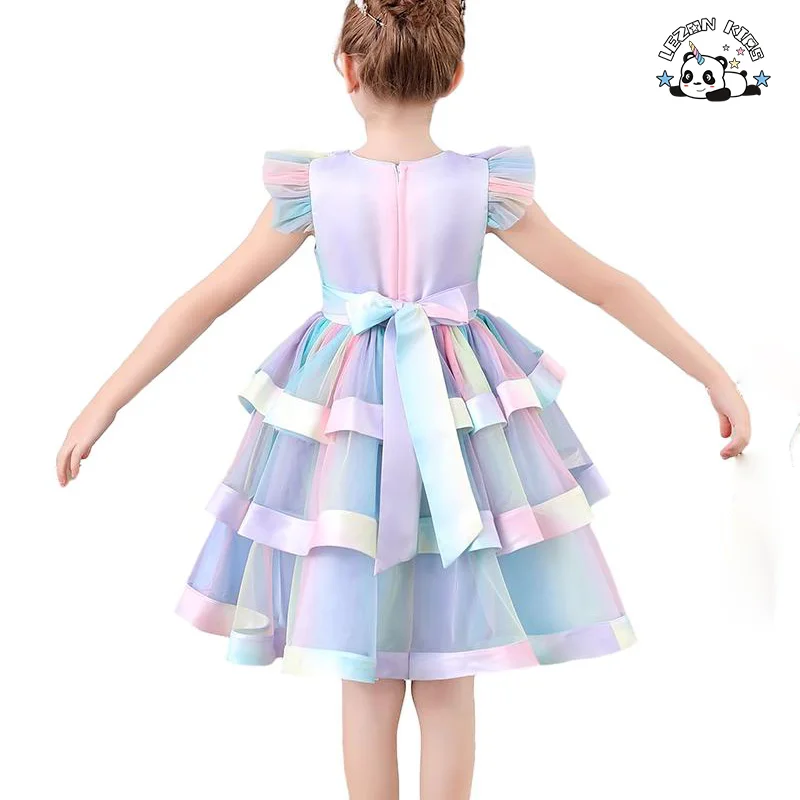 LEZONKIDS - Explosão de Novos Produtos Vestido Infantil de Tecido Arco-íris para Meninas Roupas para Crianças Meninas